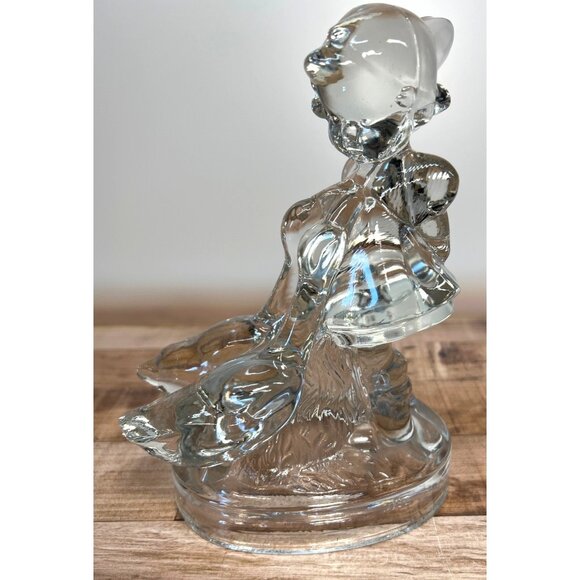 Vtg  L. E. Smith Clear Glass Hummel Look Little Girl Two Geese Figurine Heavy - Picture 1 of 6